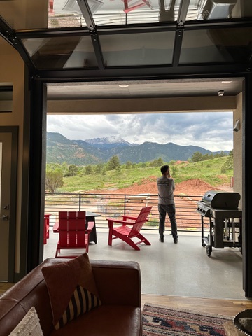 Ring the Springs — looking out toward Pikes Peak from the deck