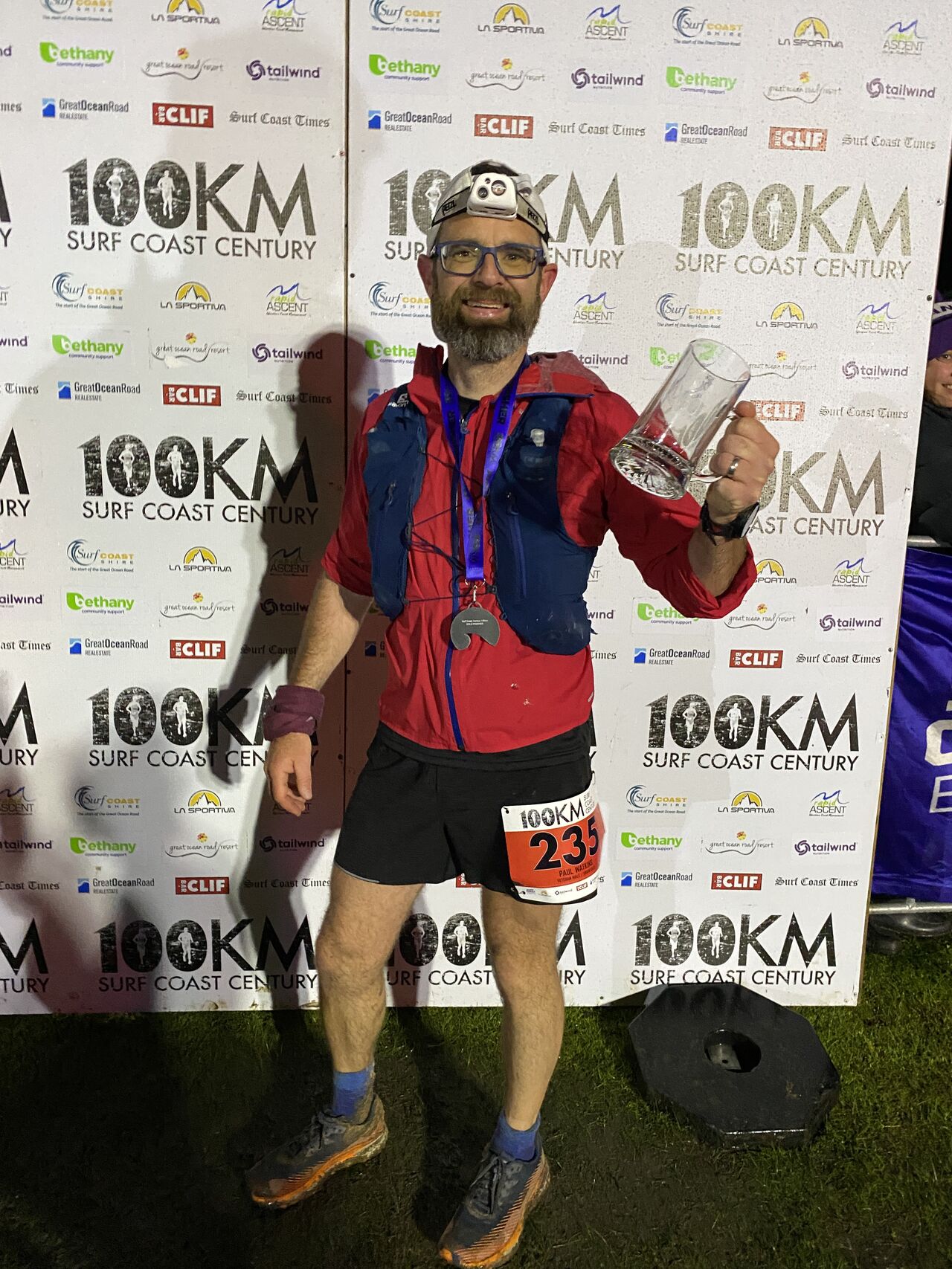 Paul Watkins at the finish of a 100km ultramarathon