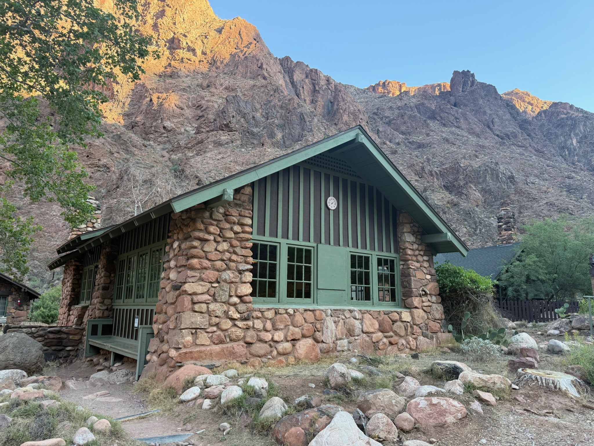 A stone cabin tucked into the canyon walls.